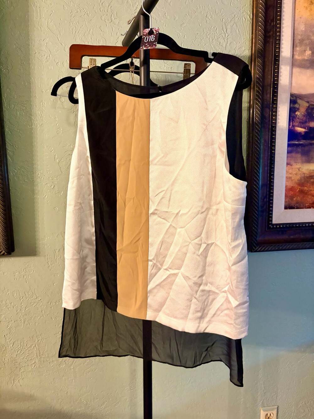 White House Black Market Color Block Asymmetric Sleeveless Tunic Top